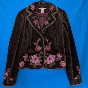 Telluride Clothing Company Brown And Pink Velvet Embellished Jacket Size Large